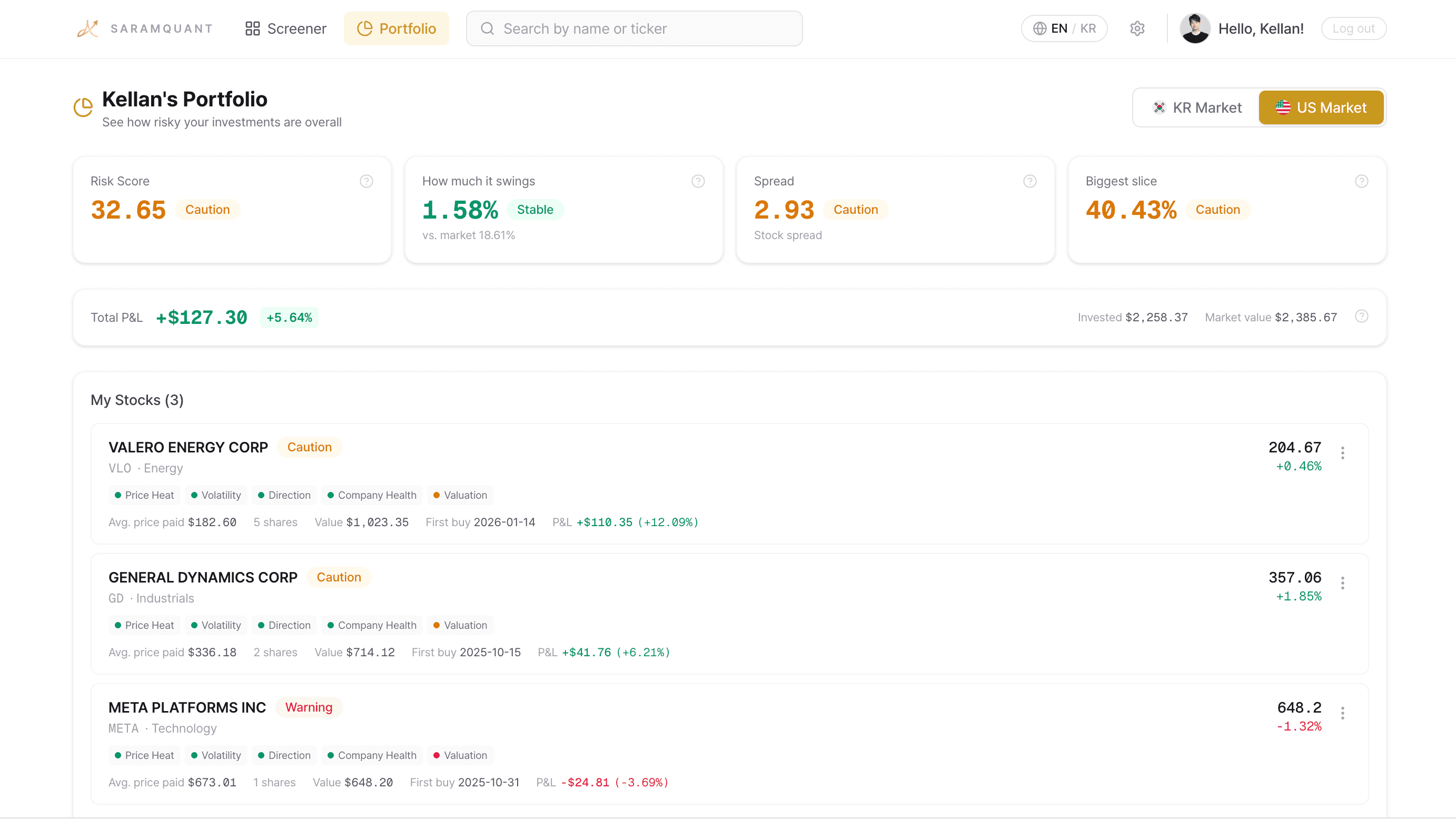 Portfolio overview with holdings